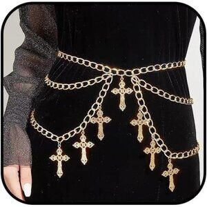 Cross Waist Chain Belt | Layered Punk Gothic Body Chain | Adjustable Metal